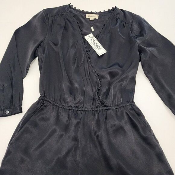L’Agence - Size 2 - Women’s Loop Trim Short Romper Satin Silk Long Sleeve - Picture 6 of 11